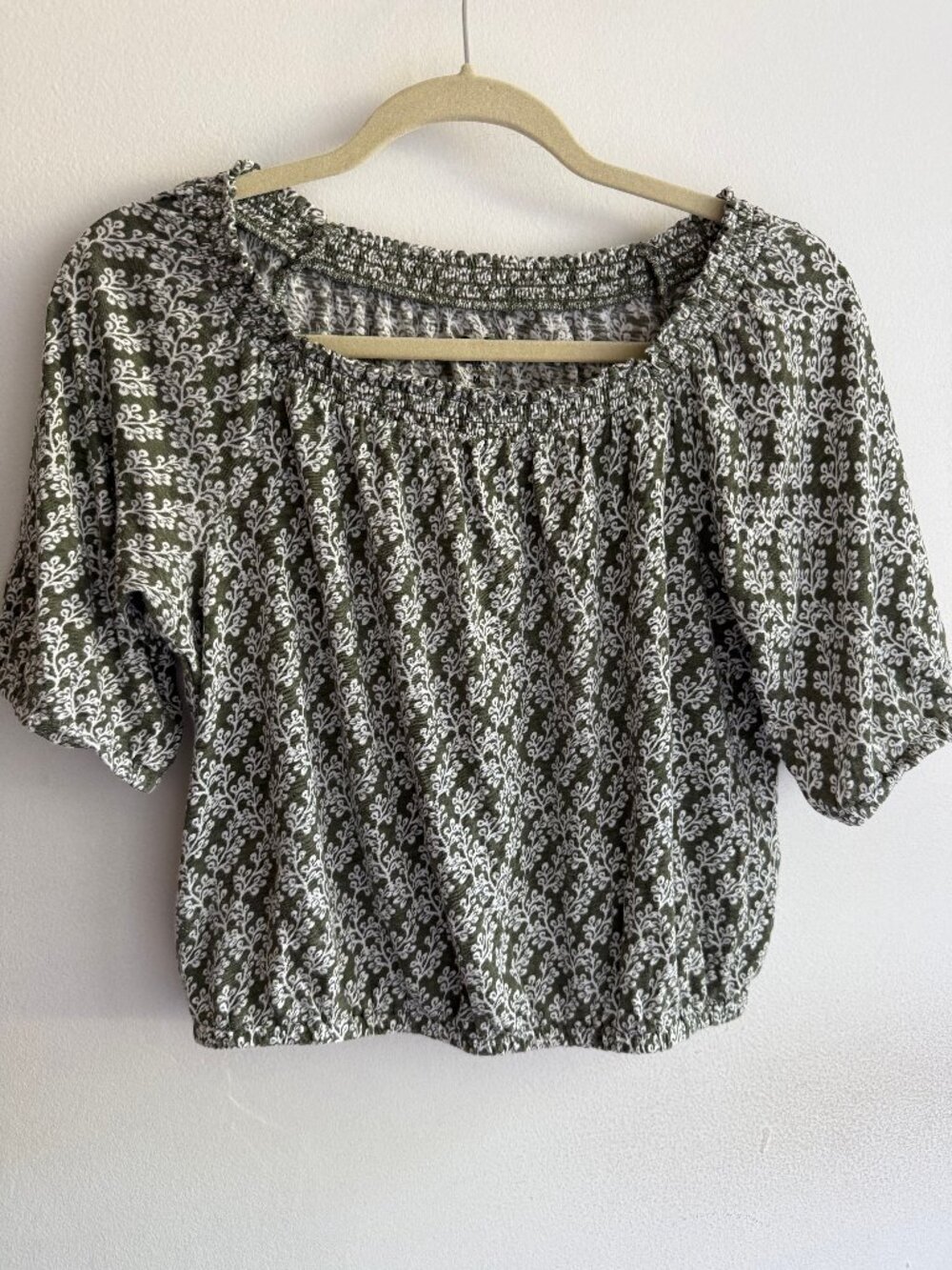 LOFT Green Cotton Peasant Shirt